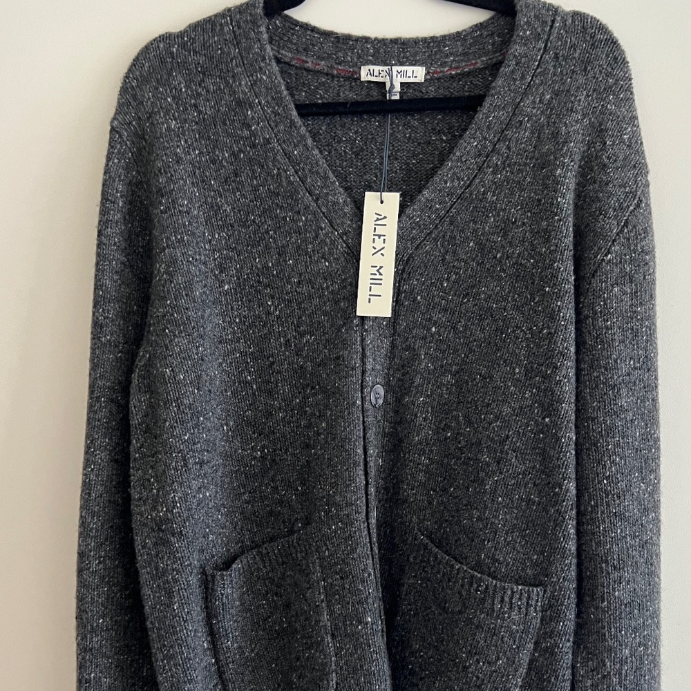 NWT Alex MillDonegal Wool Cardigan Sweater Charcoal Size Large